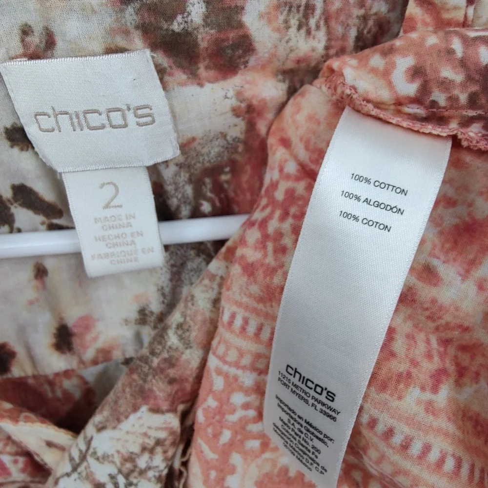 Chicos Women Maximalist Earthy Abstract Animal Button Down Shirt 2 Large Tan - Picture 6 of 16